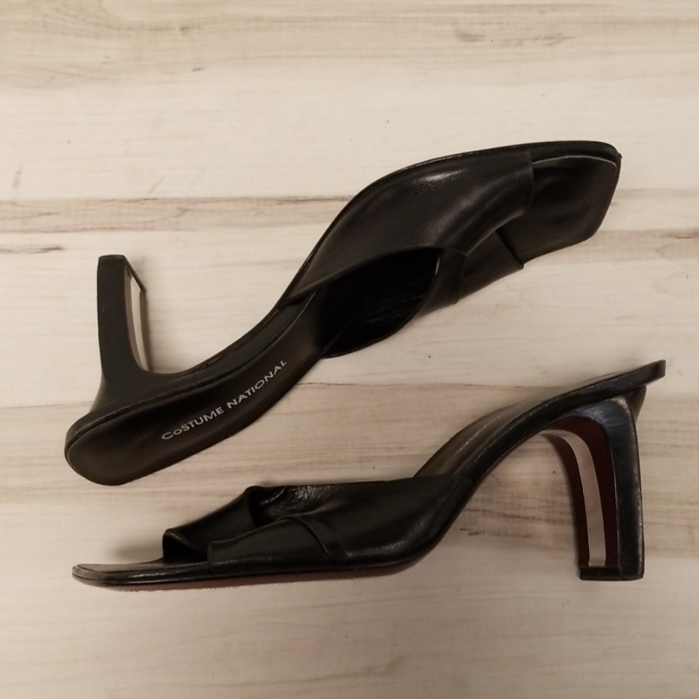 Costume National Black Leather Slide On Heels 36 - Picture 6 of 7